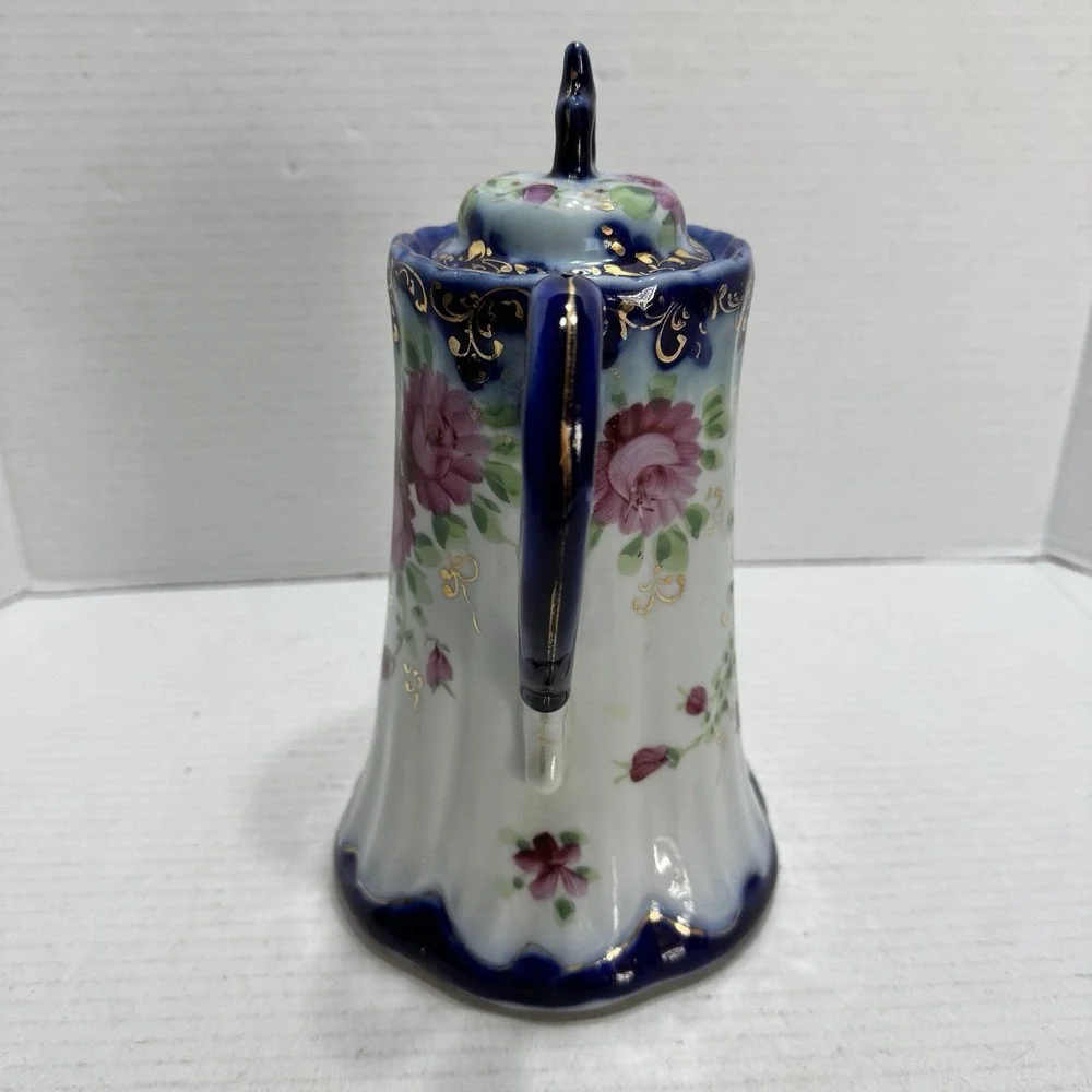 Antique S&K Nippon Chocolate Pot Porcelain Cobalt Blue Gold Hand Painted Japan